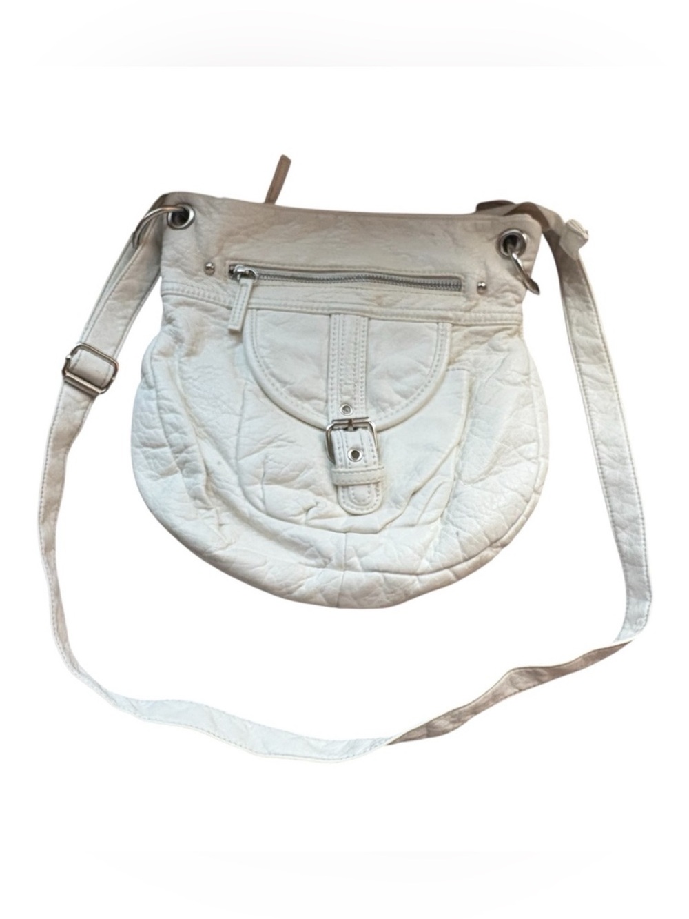 Bueno Y2K Cream Slouchy Saddle Crossbody Bag Boho Buckle Purse